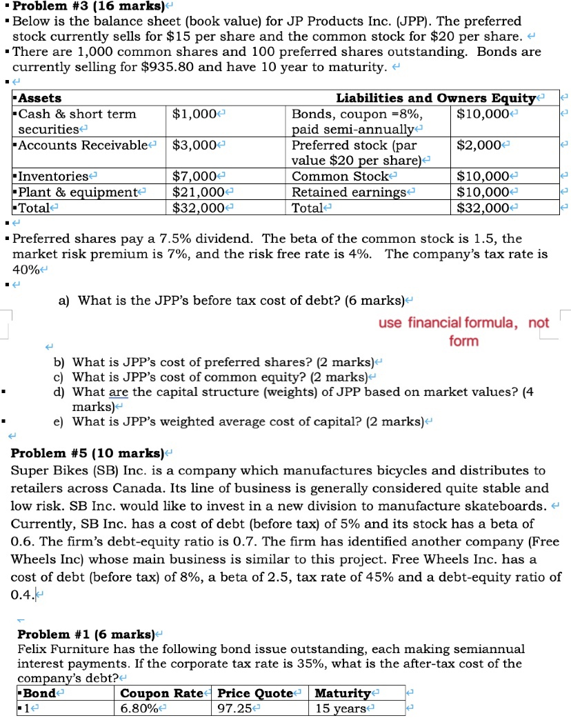please use finance formulas do not use the EXCEL form. thank you