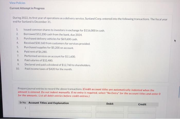  View Policies Current Attempt in Progress During 2022, its first year