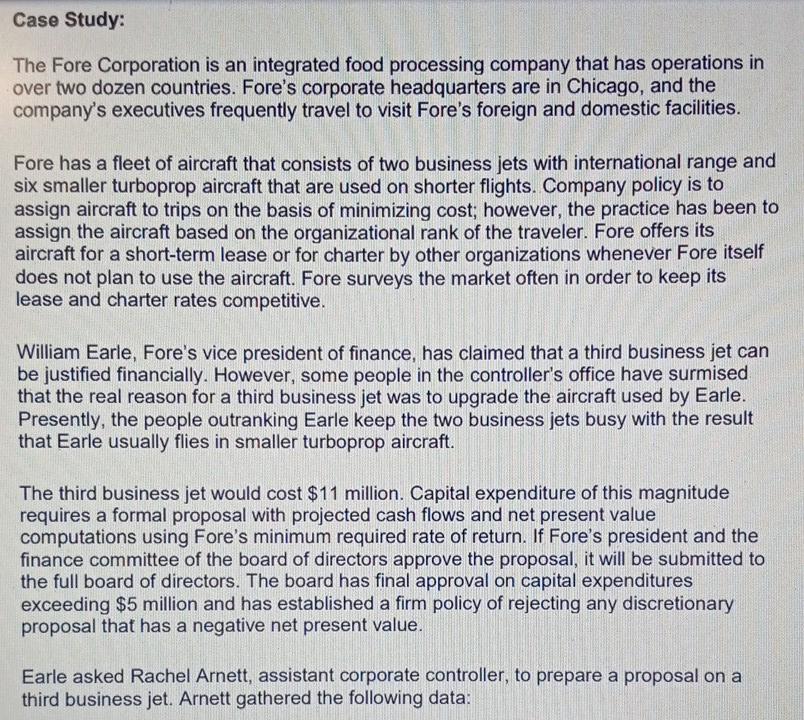  Case Study: The Fore Corporation is an integrated food processing company