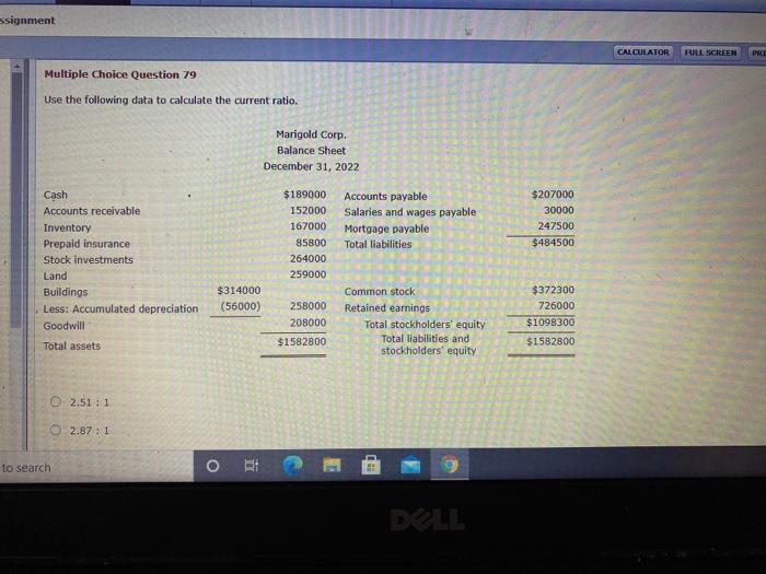  ssignment CALCULATOR FULL SCREEN PRE Multiple Choice Question 79 Use the