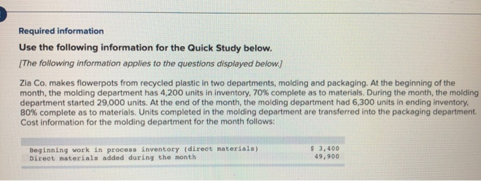 Using the weighted-average method, assign direct materials costs to the molding departments