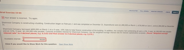  CALCULATOR FULL SCREEN Brief Exercise 10-04 RACK 3 Your answer is