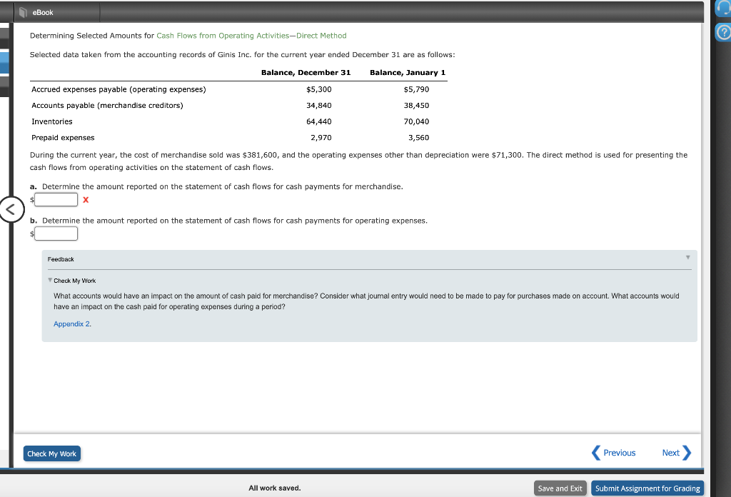  eBook Determining Selected Amounts for Cash Flows from Operating ActivitiesDirect Method