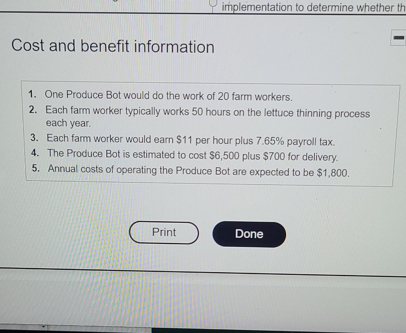 up to five years, assume that the farm would view its implementation