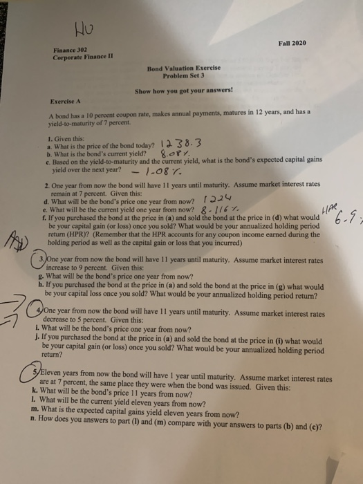 Exercise A increase to 9 percent. Given this: Ho Finance 302 Corporate