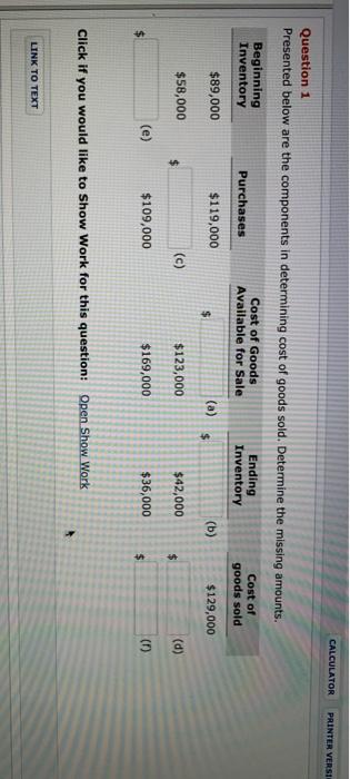  CALCULATOR PRINTER VERSI Question 1 Presented below are the components in