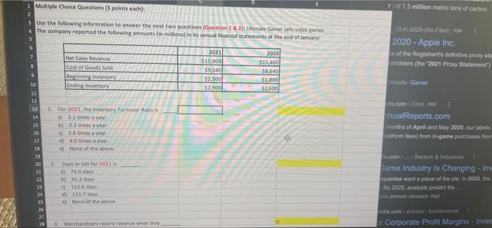 please answer for a like :) 1 Multiple Choice Questions (3 points