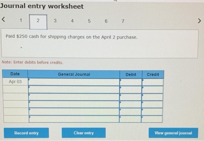 inventory system and the gross method. Apr.2 Purchased $3,400 of merchandise from