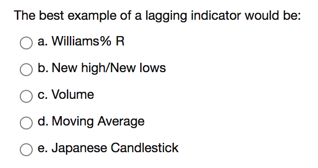  The best example of a lagging indicator would be: a. Williams