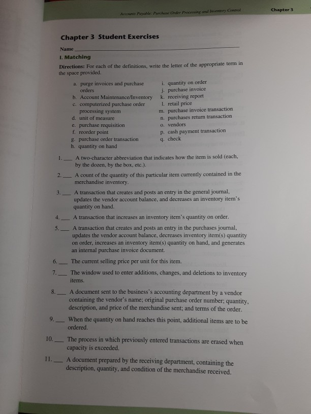  Chapter 3 Acun Payable: Parche Order Procinad Inventory Control Chapter 3