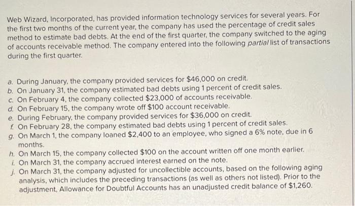  Web Wizard, Incorporated, has provided information technology services for several years.