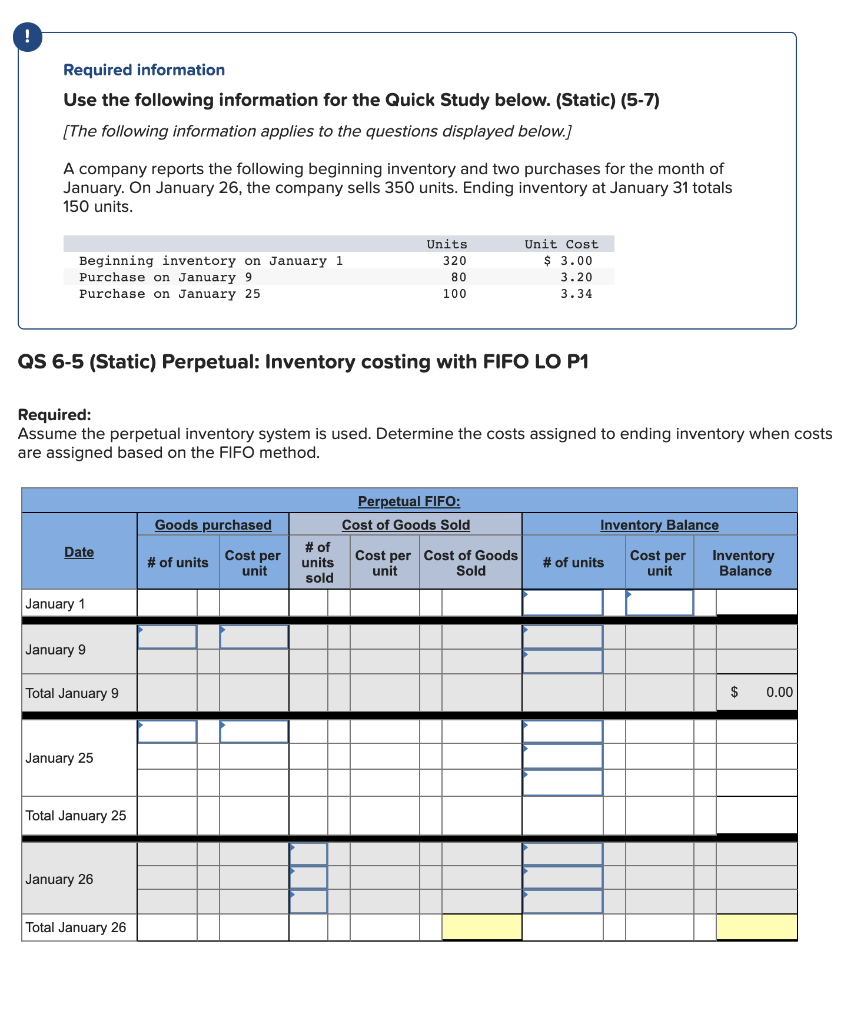 Required information Use the following information for the Quick Study below. (Static)