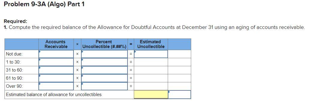 for bad debts LO P2, P3 [The following information applies to the