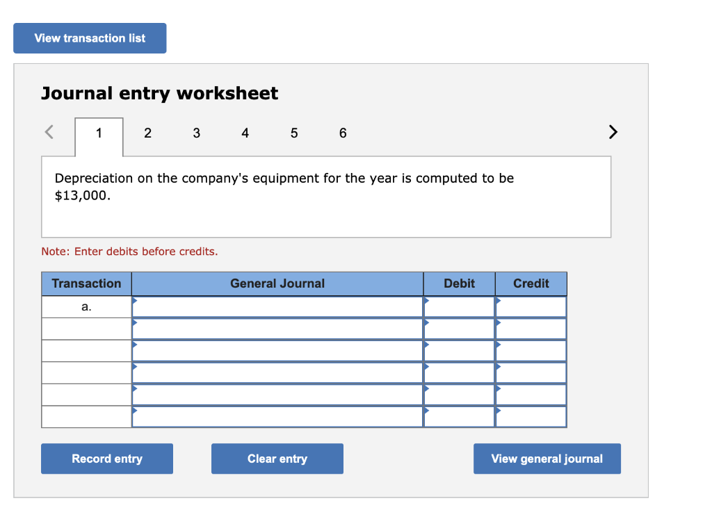 on the company's equipment for the year is computed to be $13,000.