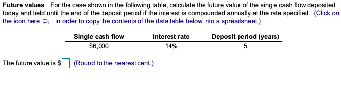 Future values For the case shown in the following table, calculate