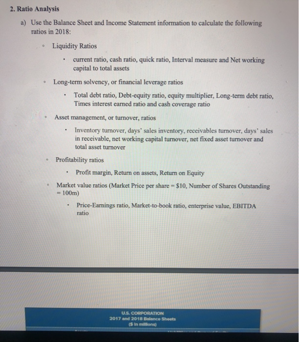  . . 2. Ratio Analysis a) Use the Balance Sheet and