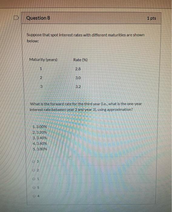 PLEASE ANSWER ASAP WILL RATE!!! Question 8 1 pts Suppose that spot