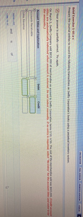  CALCULATOR FULL SCREEN PRINTER VERSION & RACK Brief Exercise 5-05 a-c
