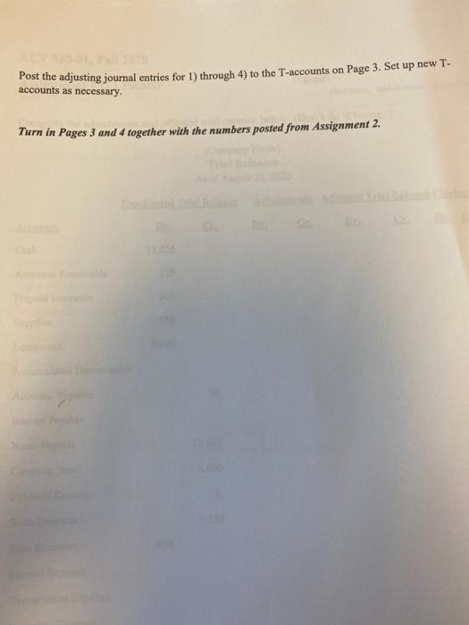 middle name astme) For Questions 1) through 4) below, prepare adjusting journal