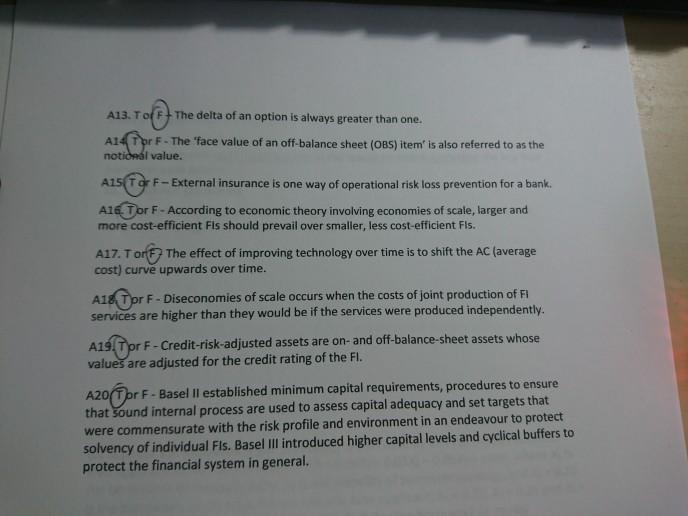 Not sure if I got these true false correct A13. Toff