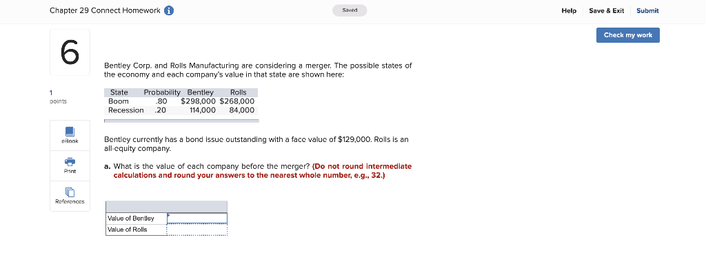  Chapter 29 Connect Homework A Saved Help Save & Exit Submit