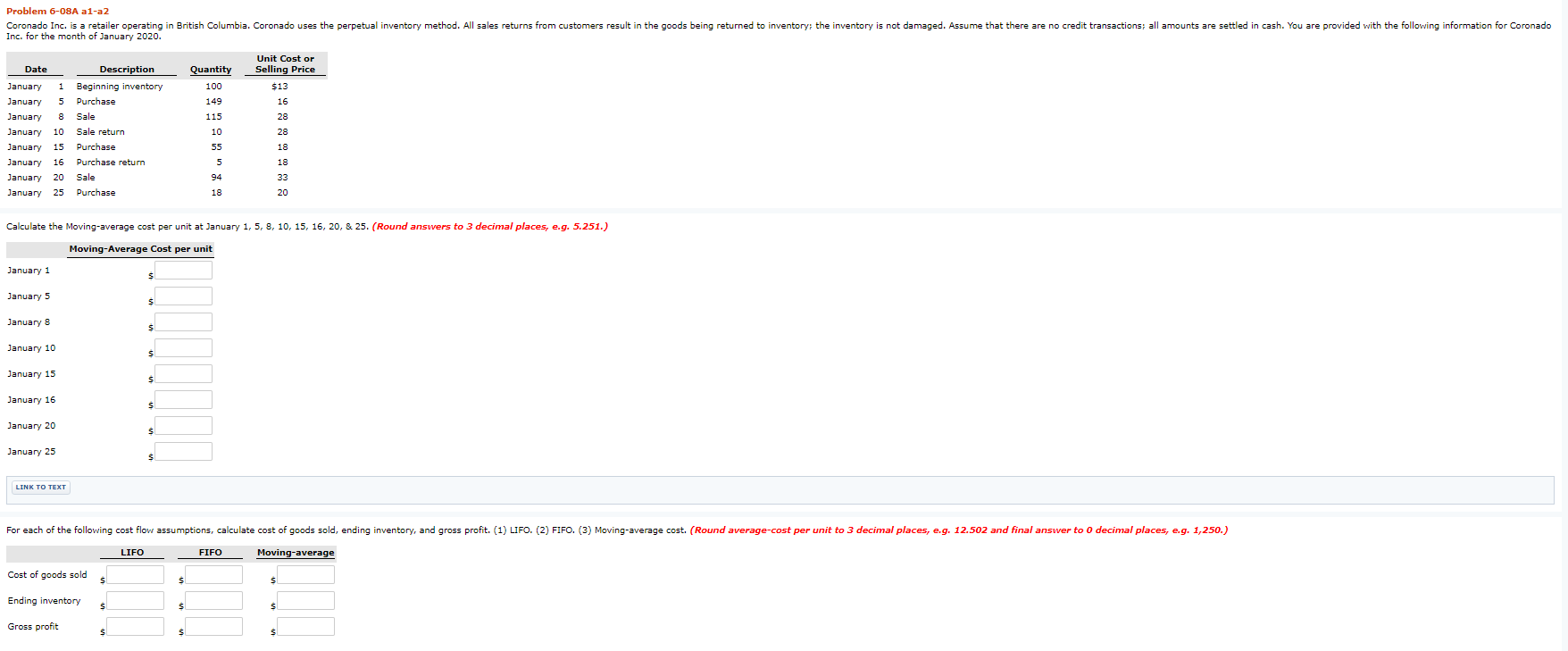  Problem 6-08A al-a2 Coronado Inc. is a retailer operating in British
