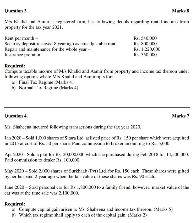  Question 3. Marks 8 M/s Khalid and Aamir, a registered firm,