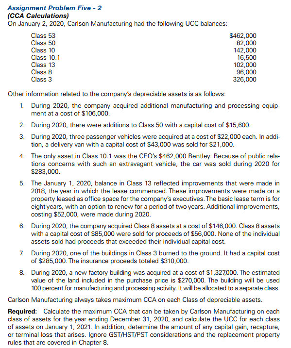 Assignment Problem Five - 2 (CCA Calculations) On January 2, 2020,