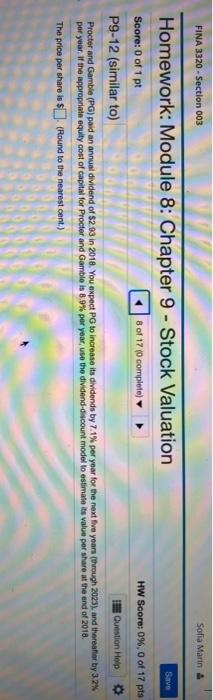  FINA 3320 - Section 003 Sofia Marina Homework: Module 8: Chapter