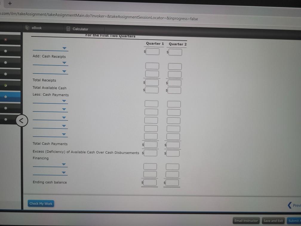 operating budgets are: Quarter 1 Quarter 2 Sales Direct material purchases $208,470