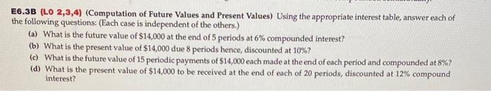  E6.3B (LO 2,3,4) (Computation of Future Values and Present Values) Using