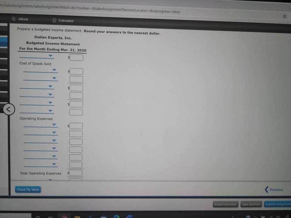 the financial records of Italian Exports, Inc., for March: Estimated Sales $590,000