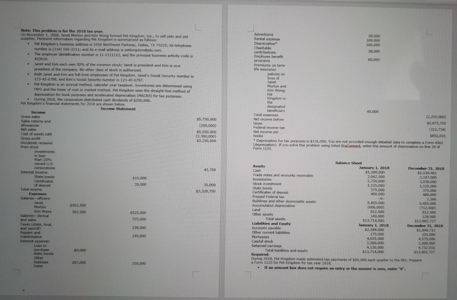  Form 1120,page 4,5 and 6 . . Note: This problem is