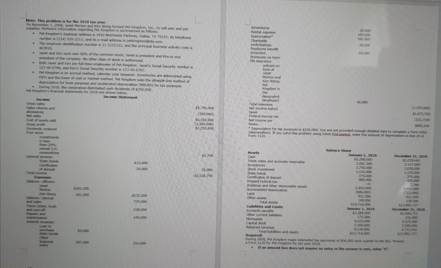  Form 1125A and schedule G . Note: This problem is for