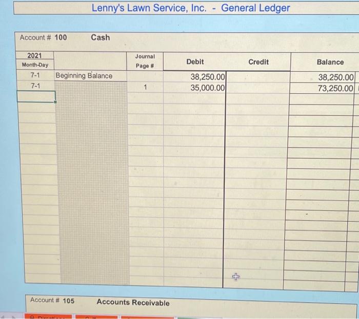 July 1 Purchase $64,200.00 of new mowing equipment, paying cash to the