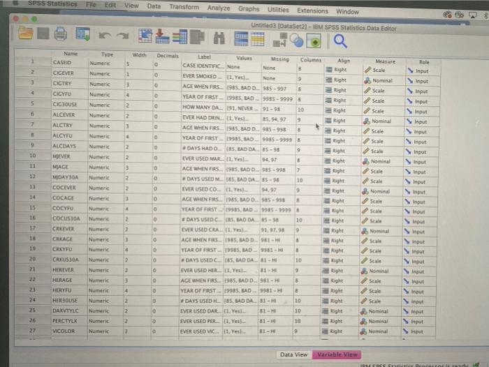  SPSS StatisticsFileEdit View Date Transform Analyze Graphs Utilities Extensions Window UntitledDataSet2)
