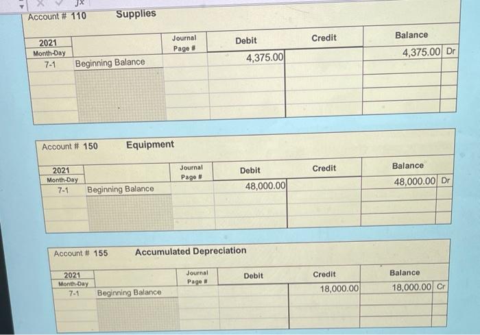 equipment, paying cash to the mower dealer. July 1 Pay $500.00 cash