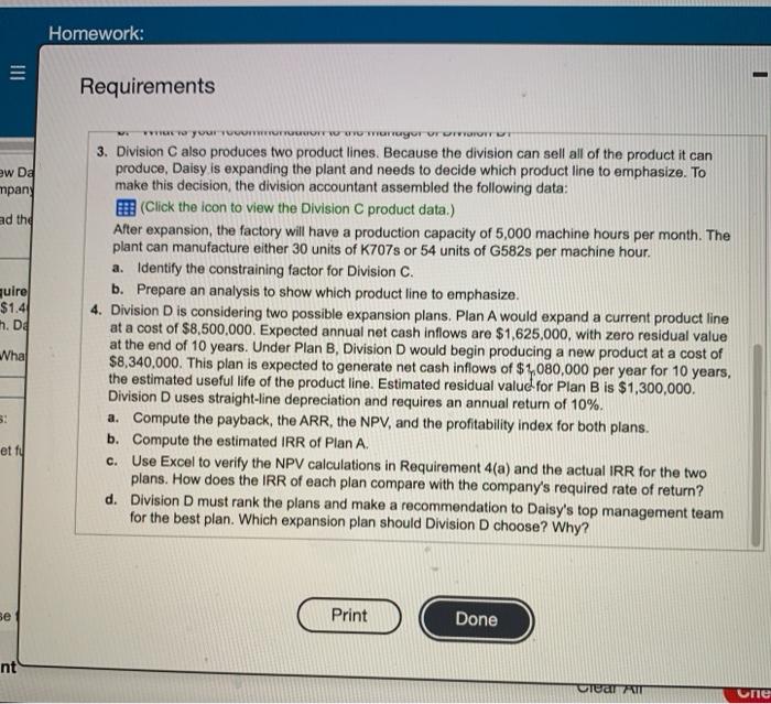 Division A of Daisy, Inc. has $4,750,000 in assets. Its yearly fixed