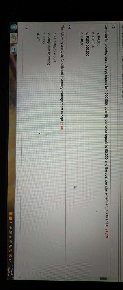  3 Compute for ordering cost. Usage equals to 1,000,000. quantity per