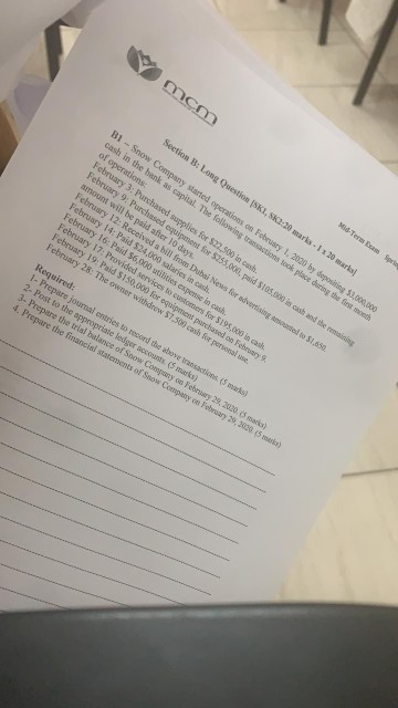 mcm Section B: Long Question ski, SK2:20 marka 113 mars B1