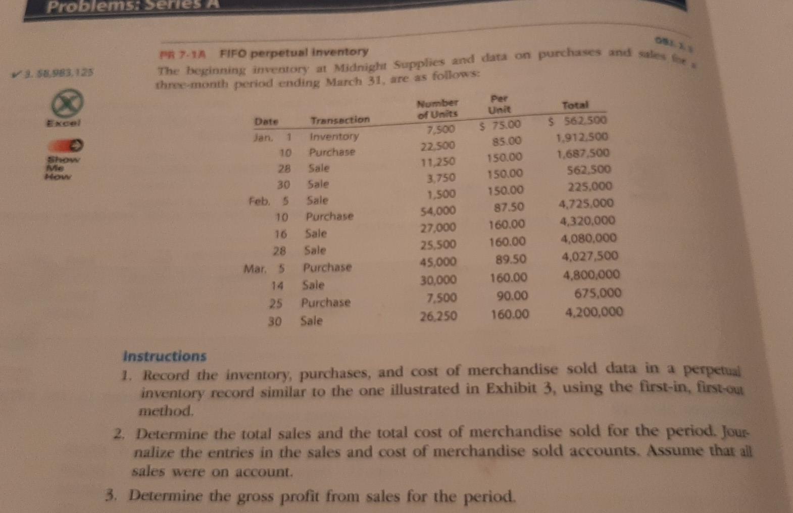 Problems: Serie A $8.983, 125 Show Me PR 7.1A FIFO perpetual