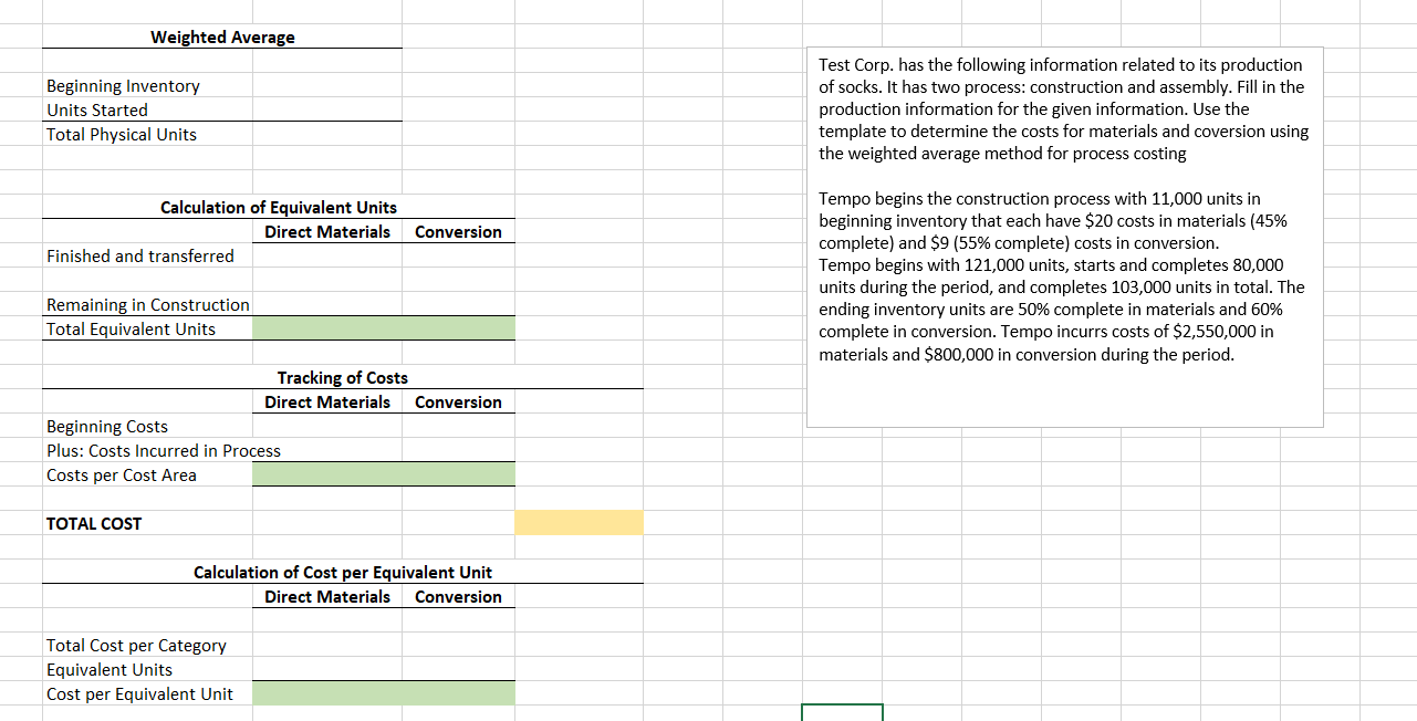 Please do this in excel and also show me calculations v