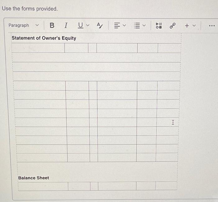 in question! have to write income statement, statement of owners equity &