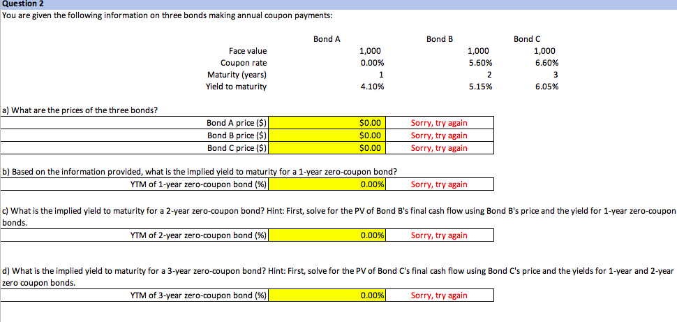  Question 2 You are given the following information on three bonds