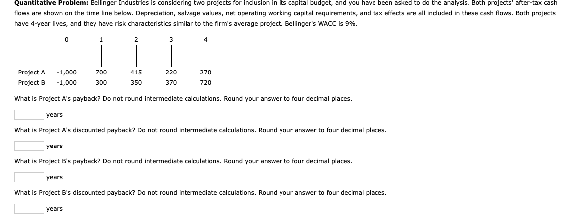 sos help with both Quantitative Problem: Bellinger Industries is considering two projects
