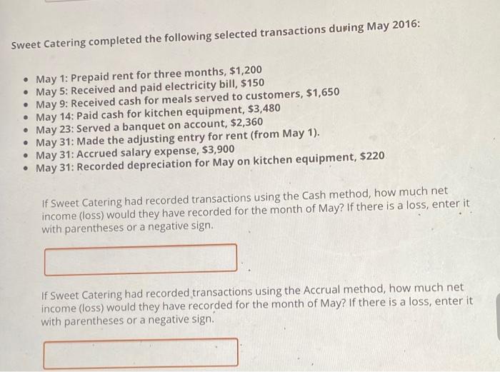 please provide tge answer and how you did it. Sweet Catering completed