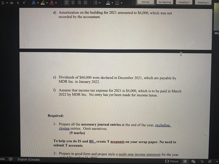 of operations. Below is the unadjusted trial balance as at December 31,