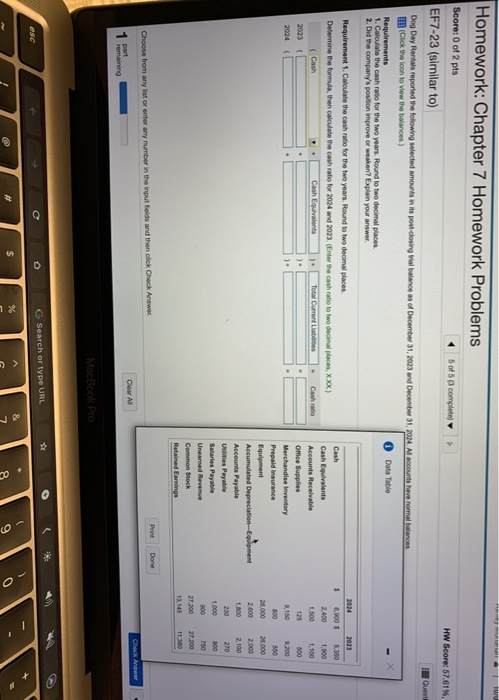 Ture HW Score: 57.61% Homework: Chapter 7 Homework Problems Score: 0