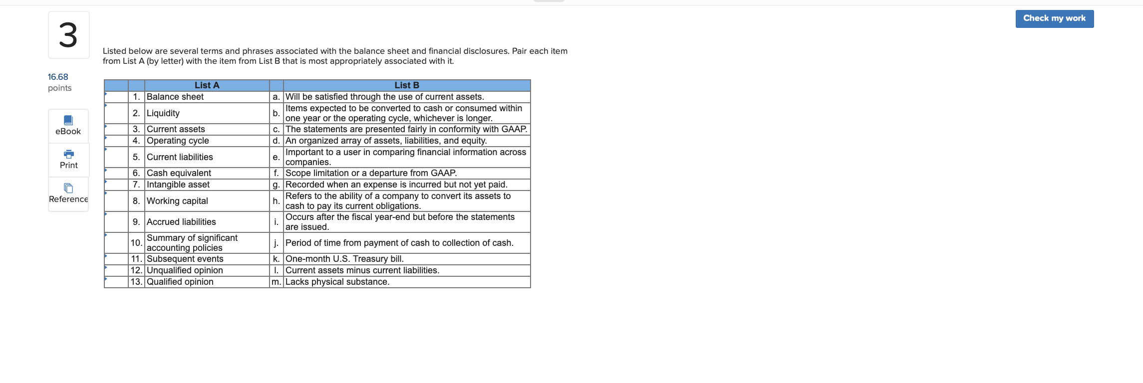  Check my work Listed below are several terms and phrases associated