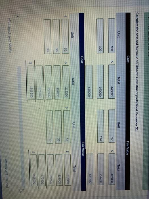 37 Your answer is correct Calculate the cost and fair value of